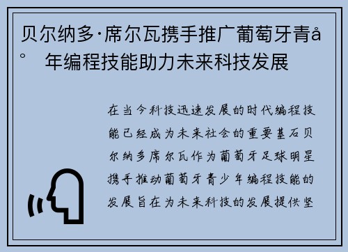 贝尔纳多·席尔瓦携手推广葡萄牙青少年编程技能助力未来科技发展